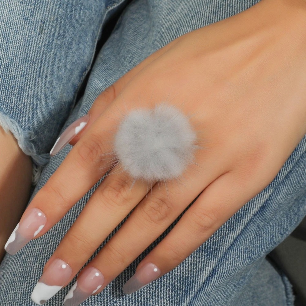 ๐ Awesome Fluffy Fuzzy Furry Pompom Adjustable Ring ๐
